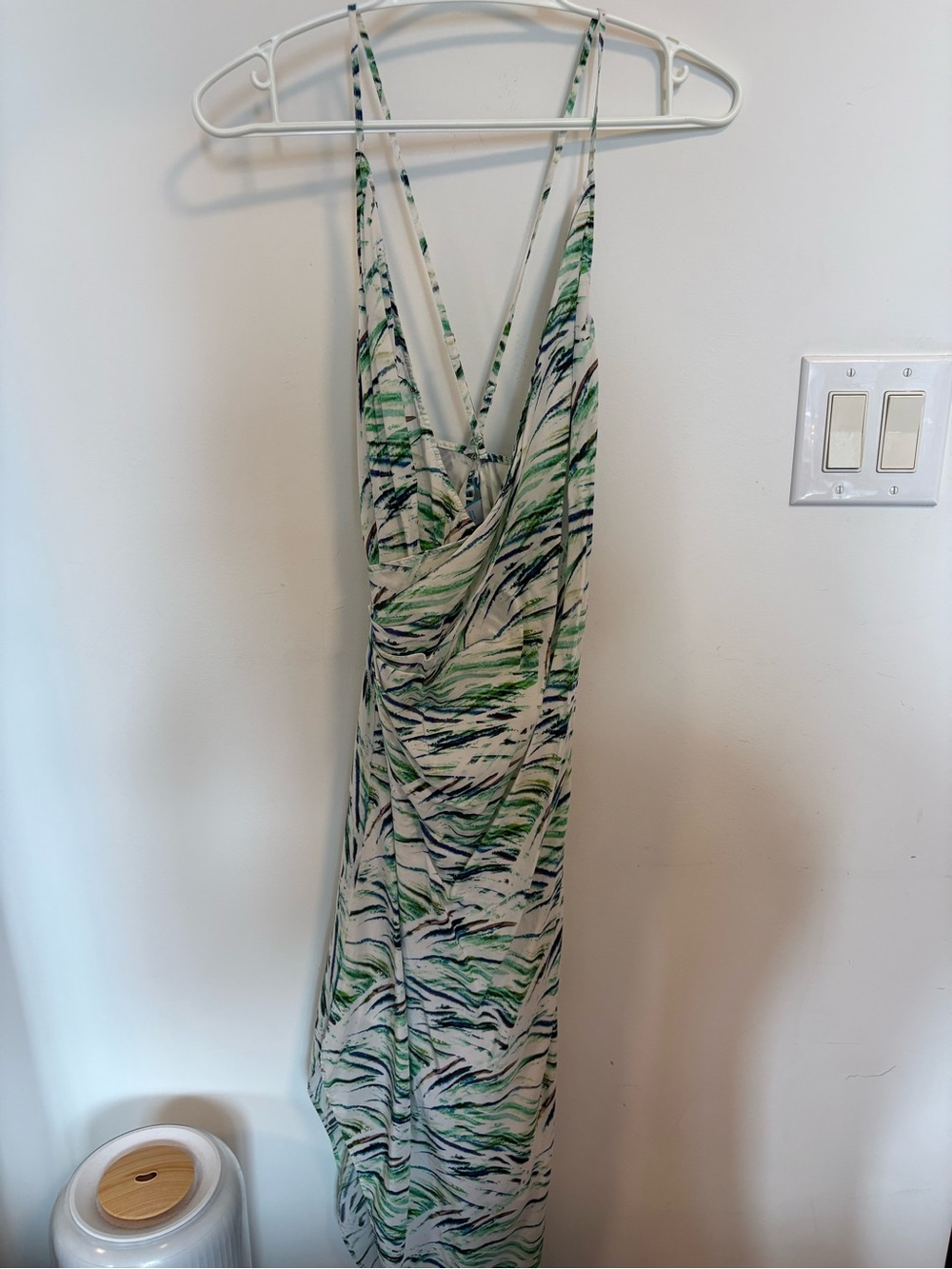 Sleeveless Green & Blue Printed V-Neck Summer Dress